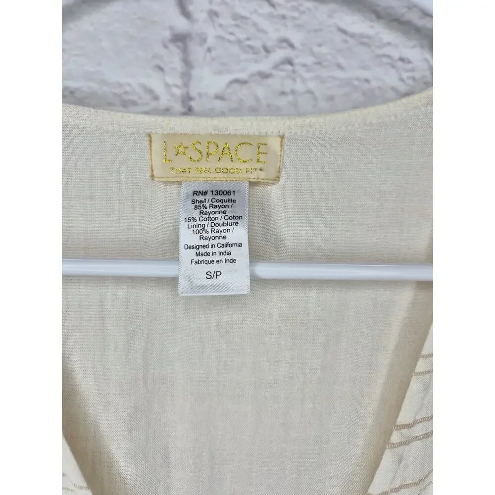 LSPACE Sabrina Puff Sleeve Mini Dress Ivory Cream Button Front Striped Size S - Picture 6 of 8